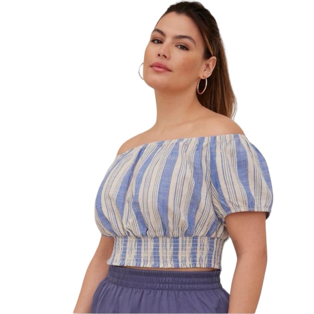 NWT Torrid Linen Blend Smocked Waist Off-Shoulder Crop Top size 1XL